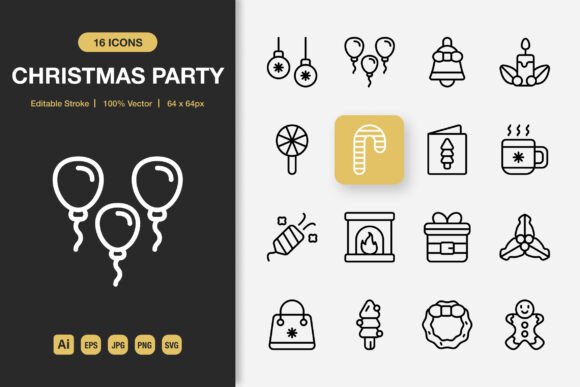 A Design Asset Review: Christmas Party Outline Icons
