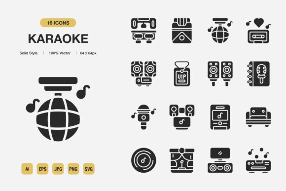 Karaoke Solid Icons: A Graphic Design Asset for Modern Brands