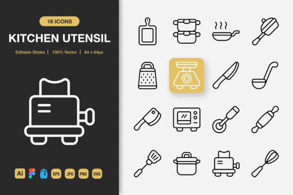 Kitchen Utensil Outline Icons for Modern Graphics