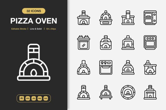 Minimalist Pizza Oven Graphics for Icon-Based Products